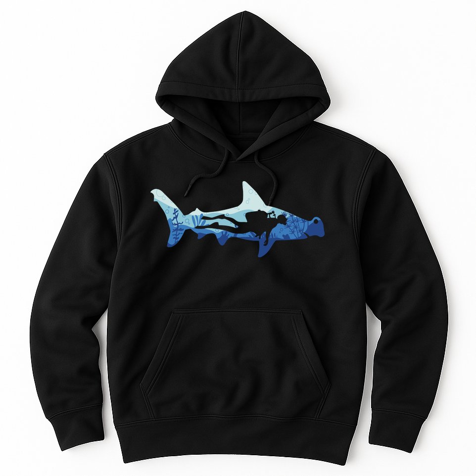 Hammerhead Shark Diver Ocean Hoodie