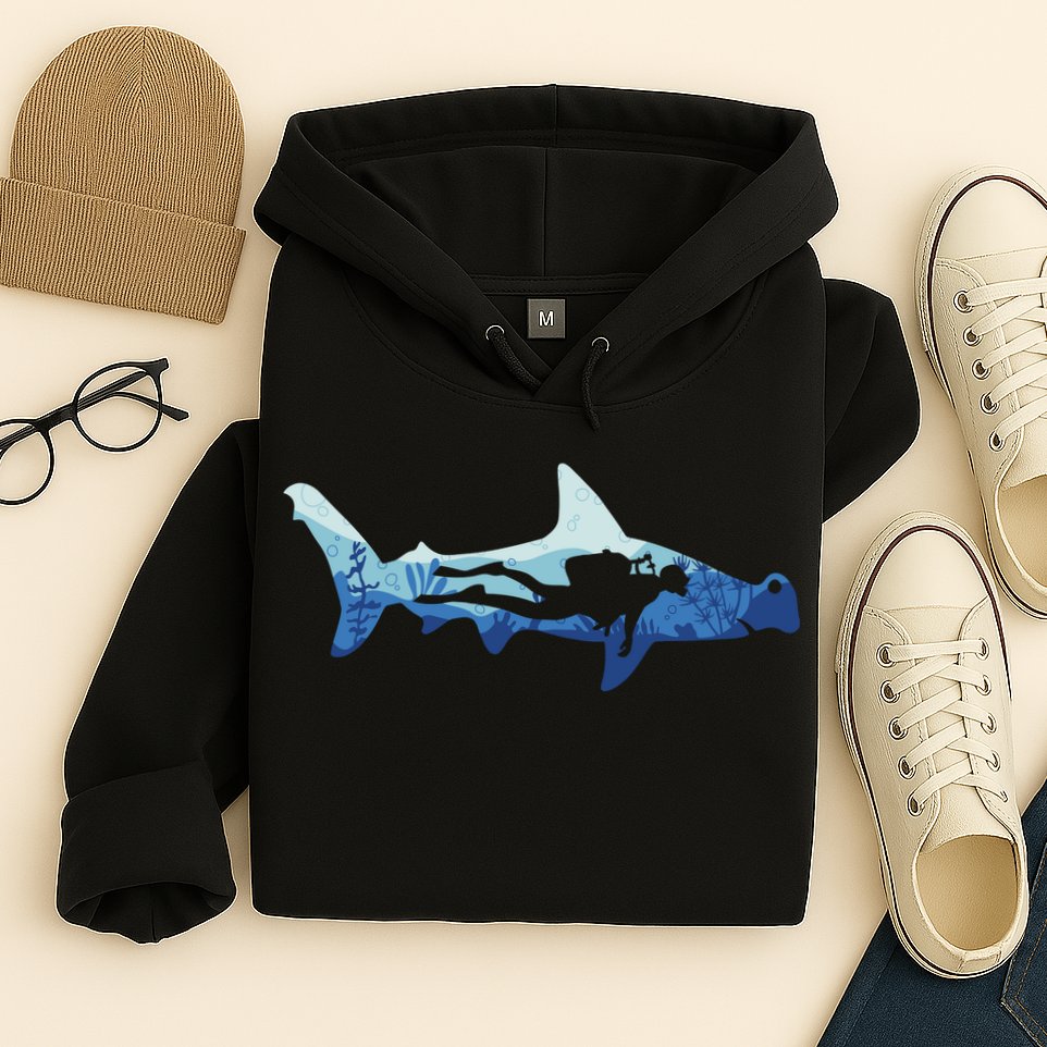 Hammerhead Shark Diver Ocean Hoodie