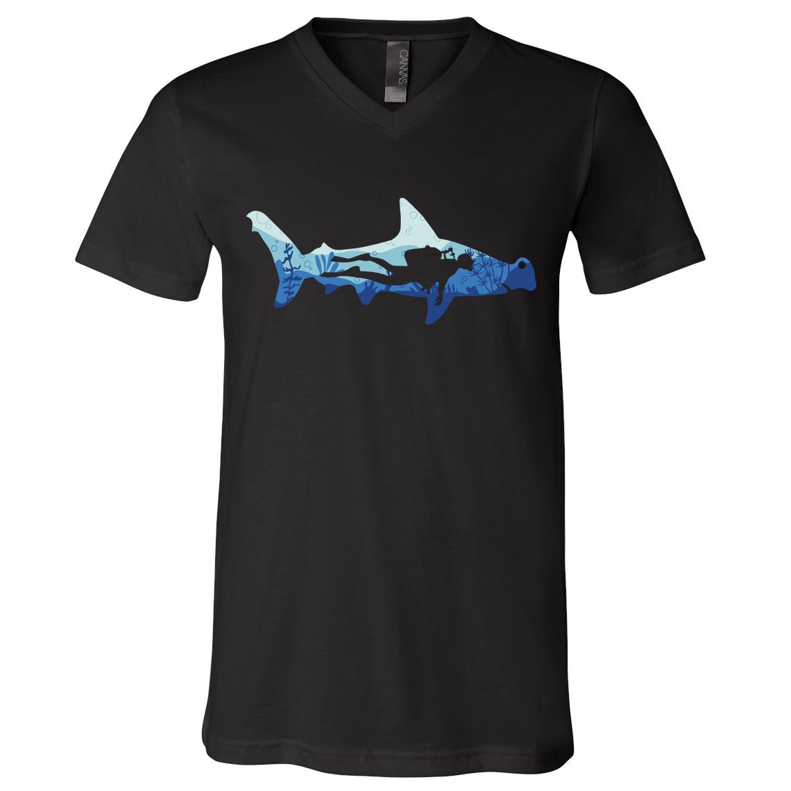 Hammerhead Shark Diver Ocean V-Neck T-Shirt