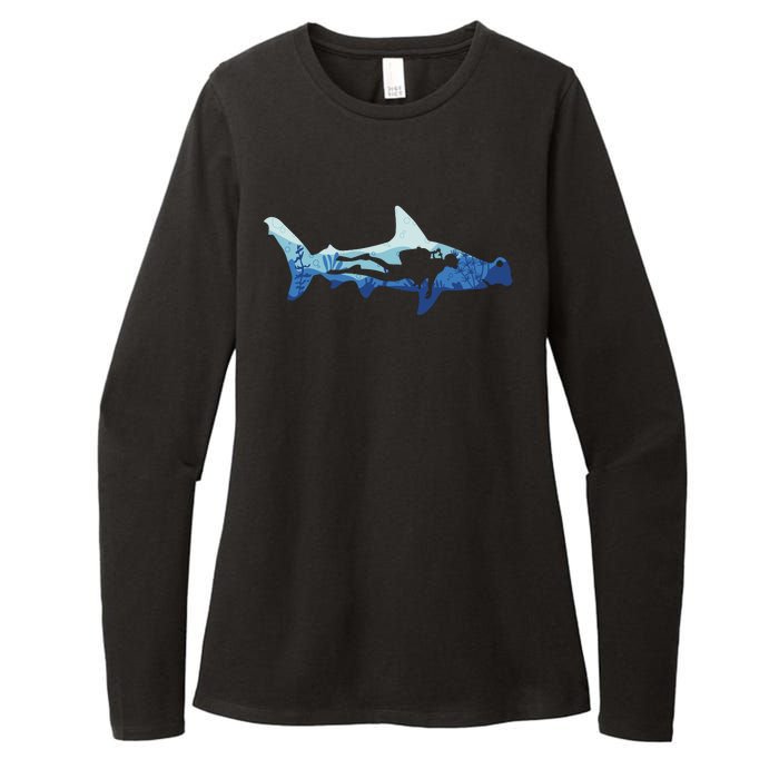 Hammerhead Shark Diver Ocean Womens CVC Long Sleeve Shirt