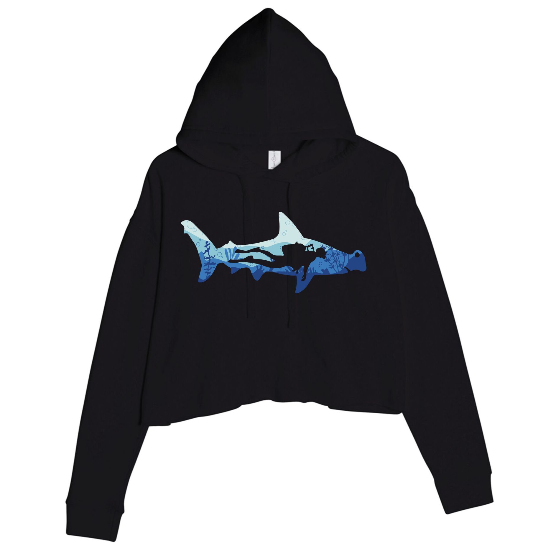 Hammerhead Shark Diver Ocean Crop Fleece Hoodie
