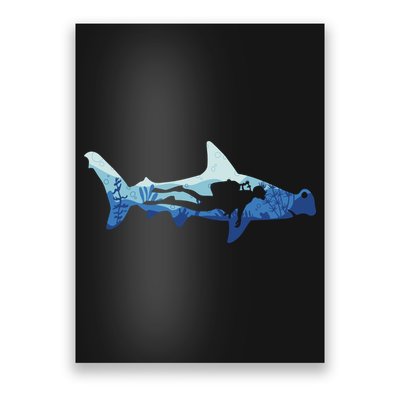 Hammerhead Shark Diver Ocean Poster
