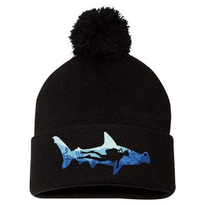 Hammerhead Shark Diver Ocean Pom Pom 12in Knit Beanie