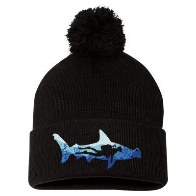 Hammerhead Shark Diver Ocean Pom Pom 12in Knit Beanie