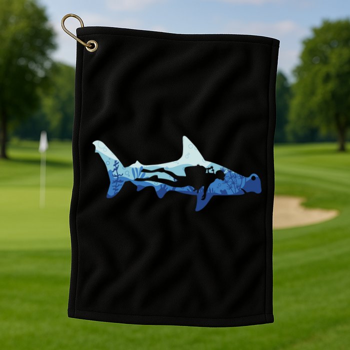Hammerhead Shark Diver Ocean Golf Towel