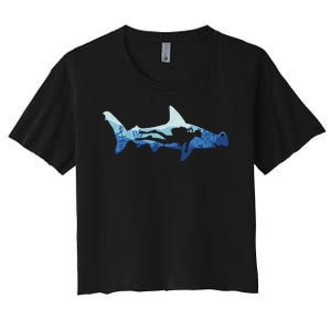 Hammerhead Shark Diver Ocean Women's Crop Top Tee