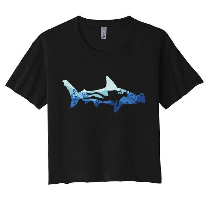 Hammerhead Shark Diver Ocean Women's Crop Top Tee