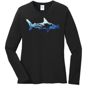 Hammerhead Shark Diver Ocean Ladies Long Sleeve Shirt