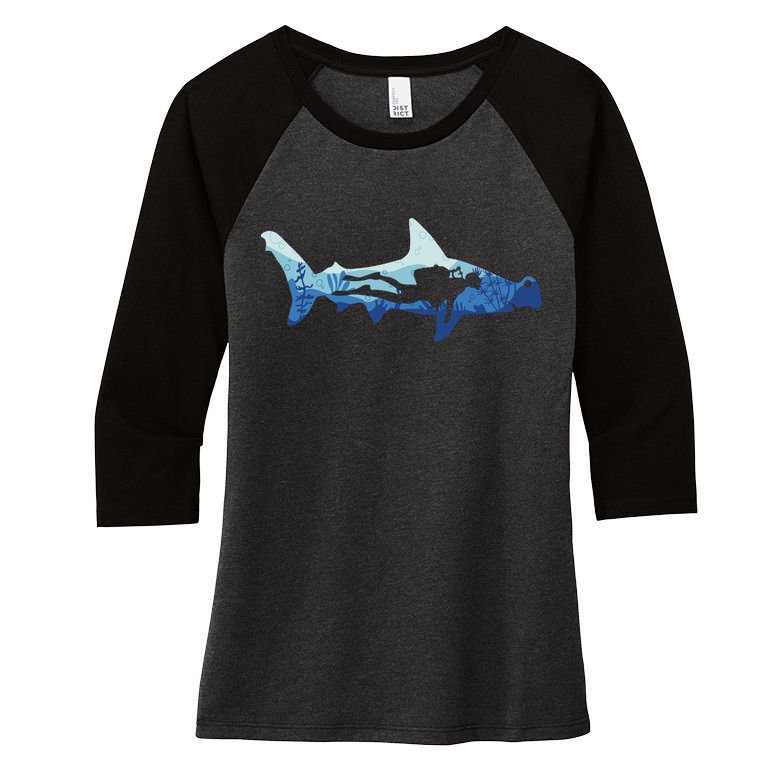 Hammerhead Shark Diver Ocean Women's Tri-Blend 3/4-Sleeve Raglan Shirt