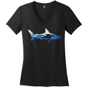 Hammerhead Shark Diver Ocean Women's V-Neck T-Shirt