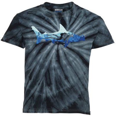 Hammerhead Shark Diver Ocean Kids Tie-Dye T-Shirt