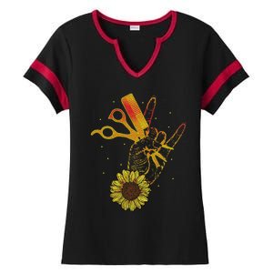 Hairstylist Sunflower Design Hippie Hair Salon Ladies Halftime Notch Neck Tee