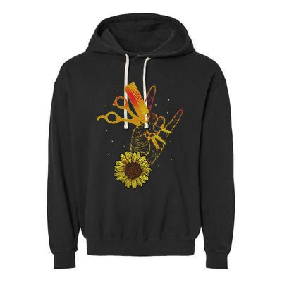 Hairstylist Sunflower Design Hippie Hair Salon Garment-Dyed Fleece Hoodie