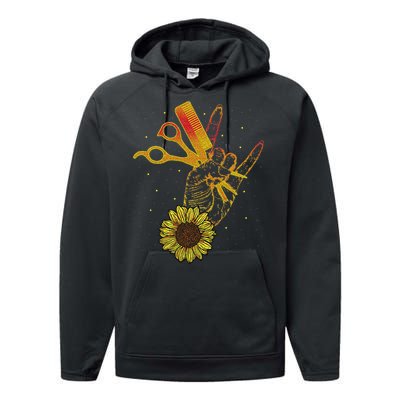 Hairstylist Sunflower Design Hippie Hair Salon Performance Fleece Hoodie