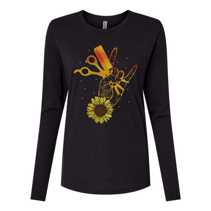 Hairstylist Sunflower Design Hippie Hair Salon Womens Cotton Relaxed Long Sleeve T-Shirt