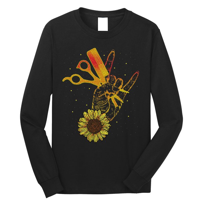 Hairstylist Sunflower Design Hippie Hair Salon Long Sleeve Shirt