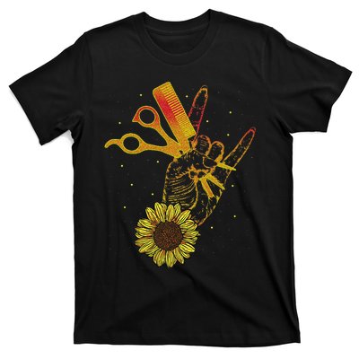 Hairstylist Sunflower Design Hippie Hair Salon T-Shirt