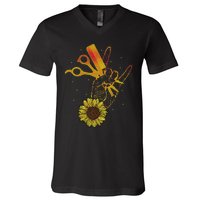 Hairstylist Sunflower Design Hippie Hair Salon V-Neck T-Shirt