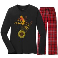 Hairstylist Sunflower Design Hippie Hair Salon Women's Long Sleeve Flannel Pajama Set 