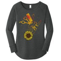 Hairstylist Sunflower Design Hippie Hair Salon Women's Perfect Tri Tunic Long Sleeve Shirt