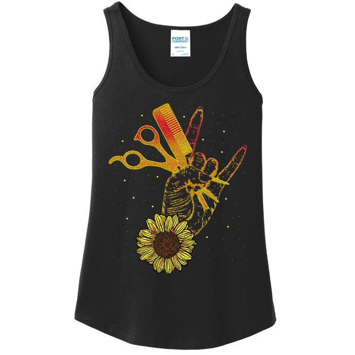 Hairstylist Sunflower Design Hippie Hair Salon Ladies Essential Tank