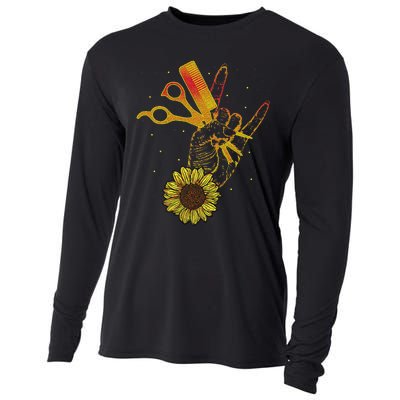 Hairstylist Sunflower Design Hippie Hair Salon Cooling Performance Long Sleeve Crew