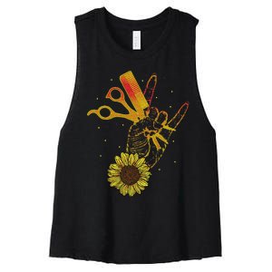 Hairstylist Sunflower Design Hippie Hair Salon Women's Racerback Cropped Tank