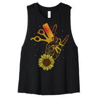 Hairstylist Sunflower Design Hippie Hair Salon Women's Racerback Cropped Tank