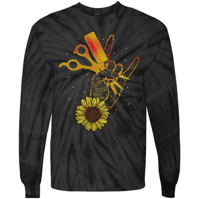 Hairstylist Sunflower Design Hippie Hair Salon Tie-Dye Long Sleeve Shirt