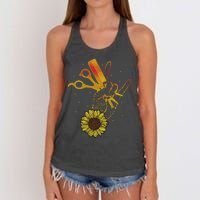 Hairstylist Sunflower Design Hippie Hair Salon Women's Knotted Racerback Tank