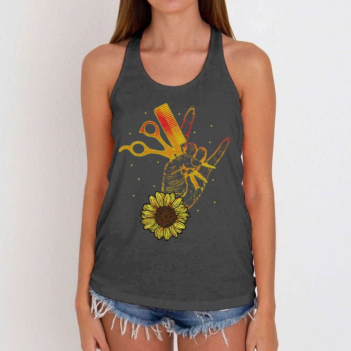 Hairstylist Sunflower Design Hippie Hair Salon Women's Knotted Racerback Tank