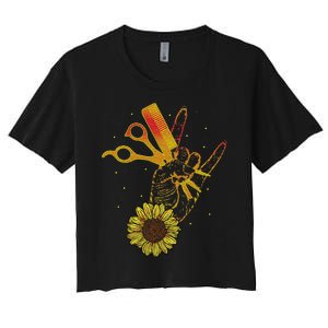 Hairstylist Sunflower Design Hippie Hair Salon Women's Crop Top Tee