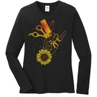 Hairstylist Sunflower Design Hippie Hair Salon Ladies Long Sleeve Shirt