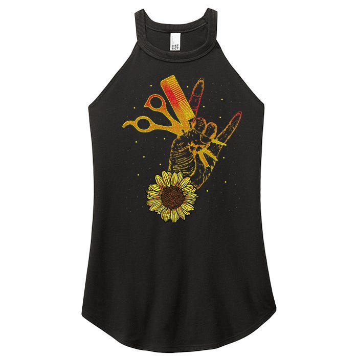 Hairstylist Sunflower Design Hippie Hair Salon Women's Perfect Tri Rocker Tank