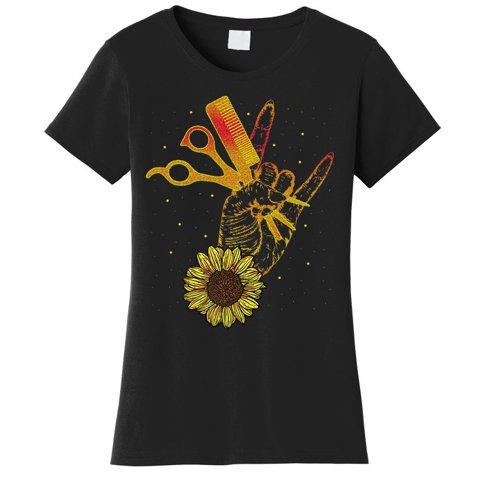 Hairstylist Sunflower Design Hippie Hair Salon Women's T-Shirt