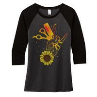 Hairstylist Sunflower Design Hippie Hair Salon Women's Tri-Blend 3/4-Sleeve Raglan Shirt