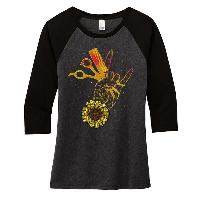 Hairstylist Sunflower Design Hippie Hair Salon Women's Tri-Blend 3/4-Sleeve Raglan Shirt