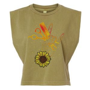 Hairstylist Sunflower Design Hippie Hair Salon Garment-Dyed Women's Muscle Tee