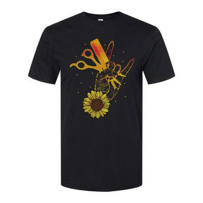 Hairstylist Sunflower Design Hippie Hair Salon Softstyle CVC T-Shirt