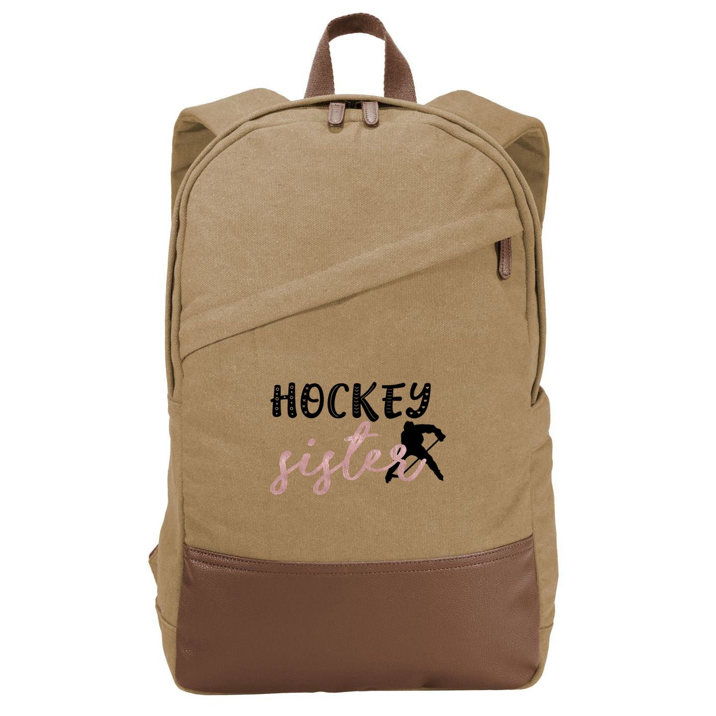 Hockey Sister Design Player Silhouette Gift Cotton Canvas Backpack