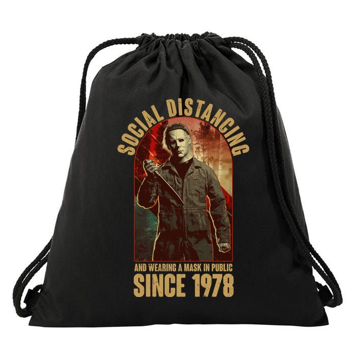 Halloween Social Distancing And Wearing A Mask Since 1978 Drawstring Bag