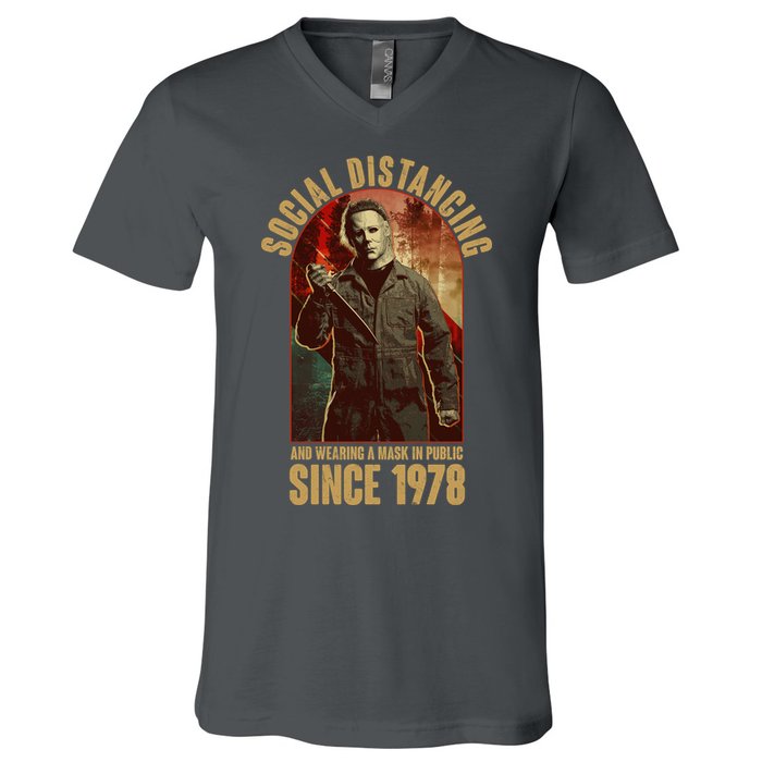 Halloween Social Distancing And Wearing A Mask Since 1978 V-Neck T-Shirt