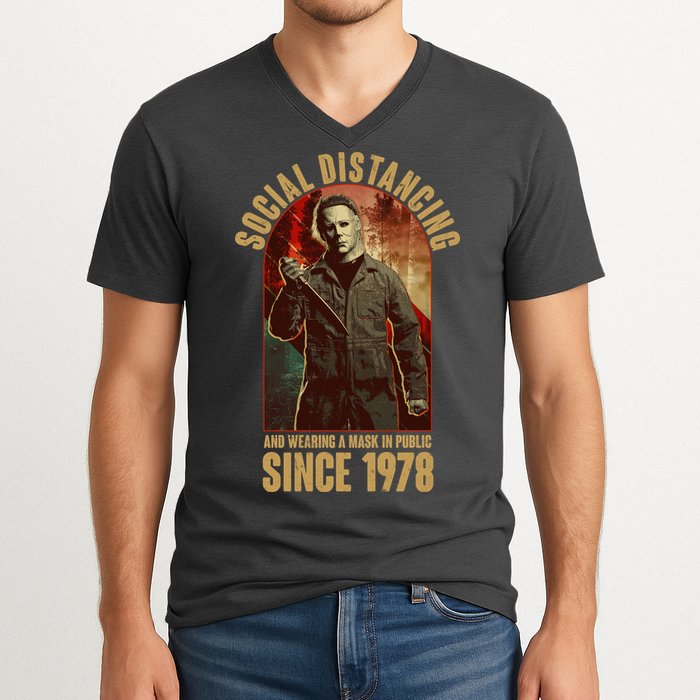 Halloween Social Distancing And Wearing A Mask Since 1978 V-Neck T-Shirt