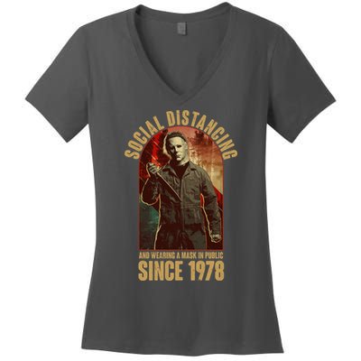 Halloween Social Distancing And Wearing A Mask Since 1978 Women's V-Neck T-Shirt