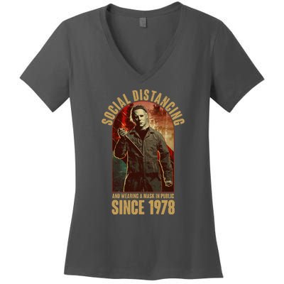 Halloween Social Distancing And Wearing A Mask Since 1978 Women's V-Neck T-Shirt