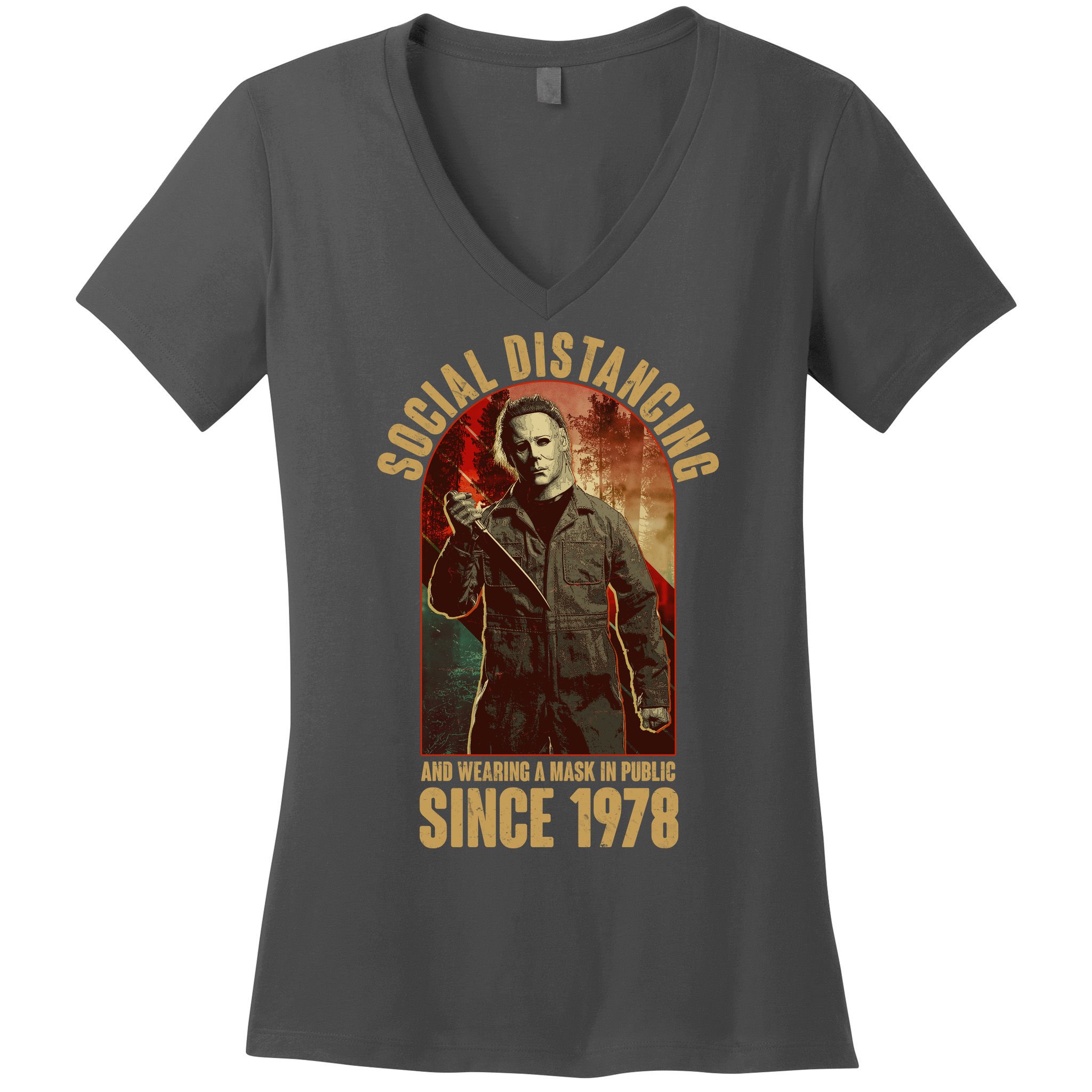 Halloween Social Distancing And Wearing A Mask Since 1978 Women's V-Neck T-Shirt