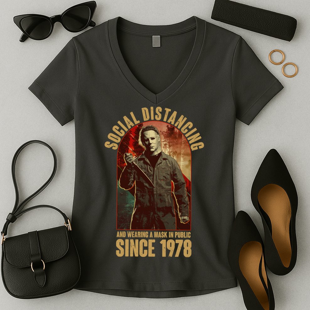 Halloween Social Distancing And Wearing A Mask Since 1978 Women's V-Neck T-Shirt
