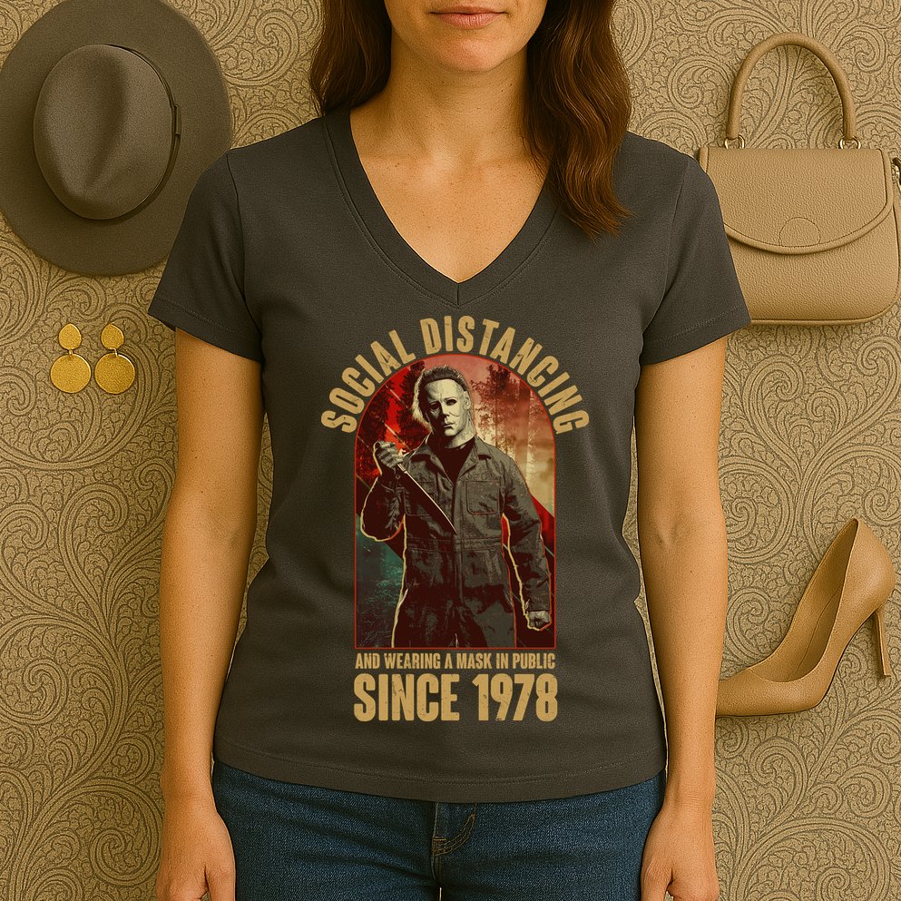Halloween Social Distancing And Wearing A Mask Since 1978 Women's V-Neck T-Shirt