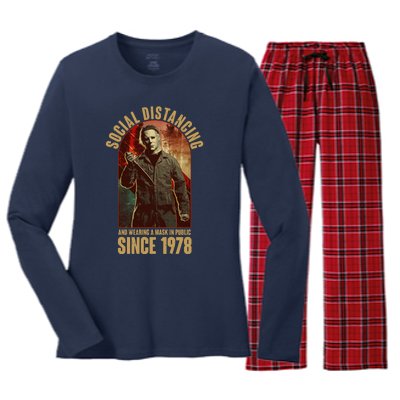 Halloween Social Distancing And Wearing A Mask Since 1978 Women's Long Sleeve Flannel Pajama Set 