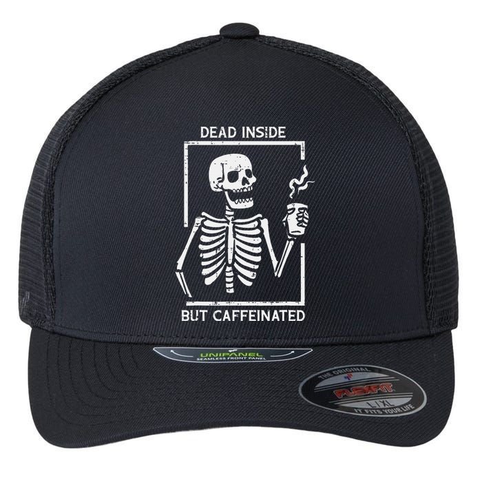 Halloween Skeleton Dead Inside Caffeinated Costume Flexfit Unipanel Trucker Cap